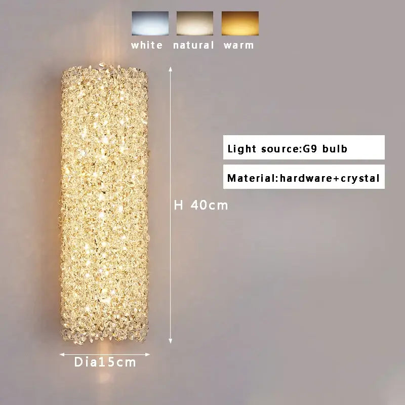 Golden textured glass wall lamp with crystal beads living room