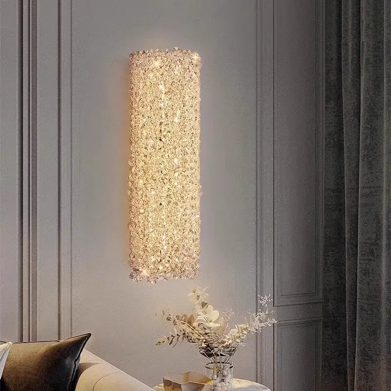 Golden textured glass wall lamp with crystal beads living room