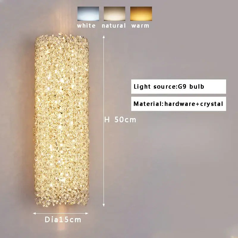 Golden textured glass wall lamp with crystal beads living room
