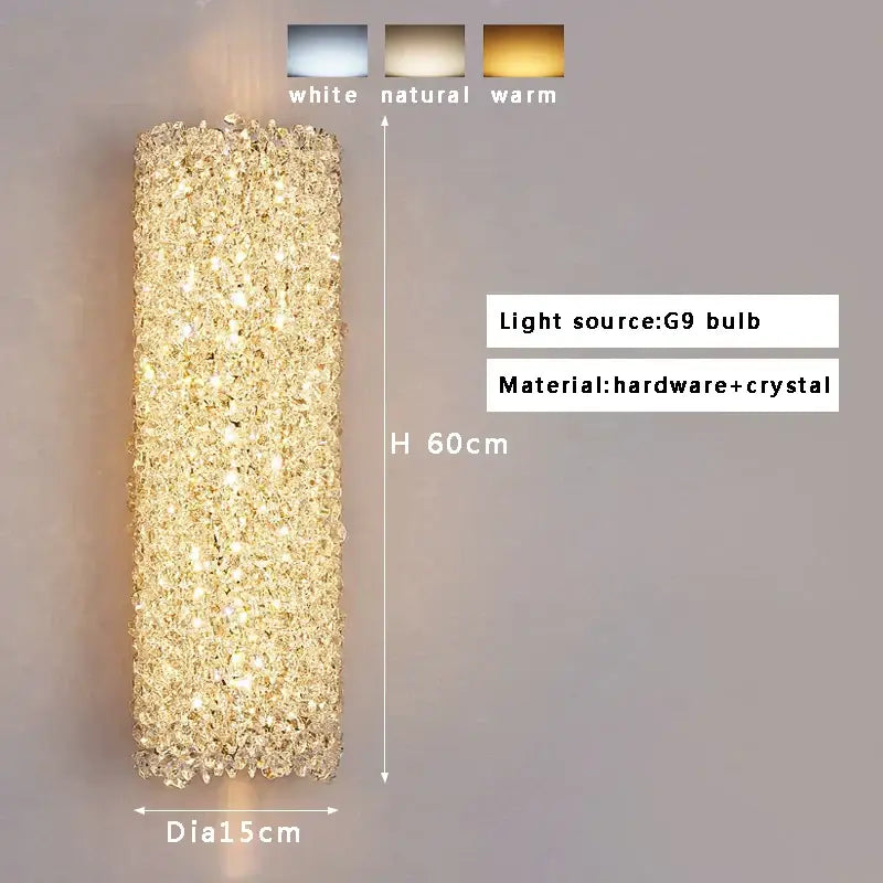 Golden textured glass wall lamp with crystal beads living room