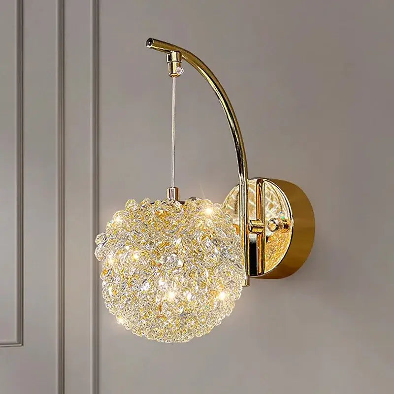 Golden textured glass wall lamp with crystal beads living room