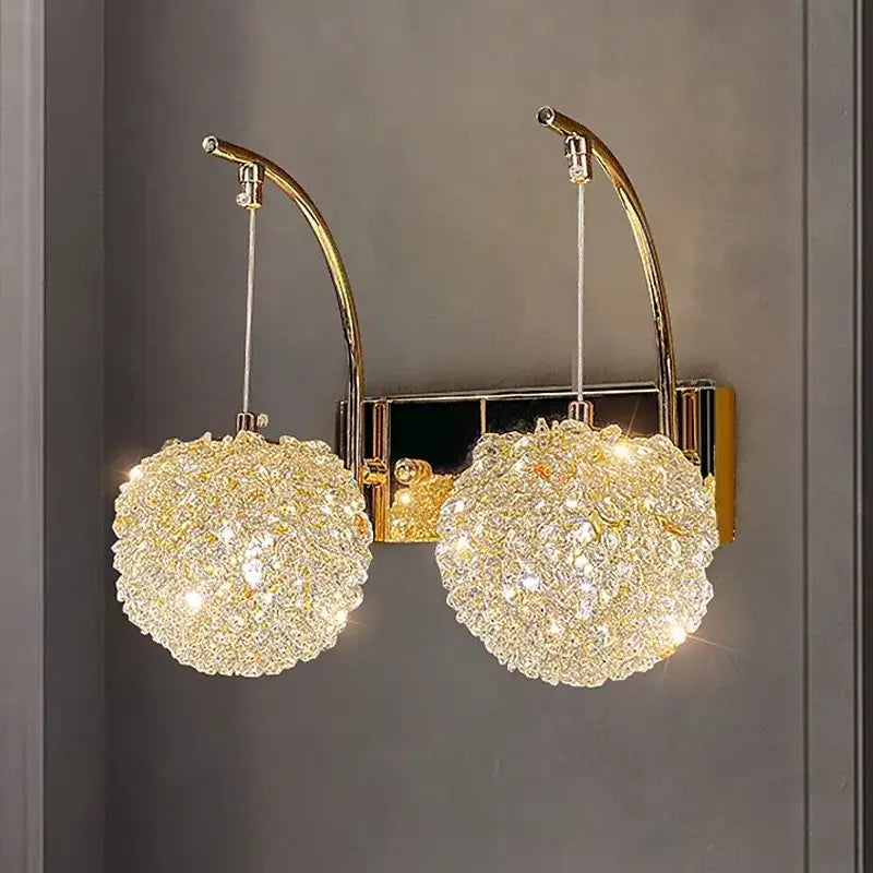 Golden textured glass wall lamp with crystal beads living room