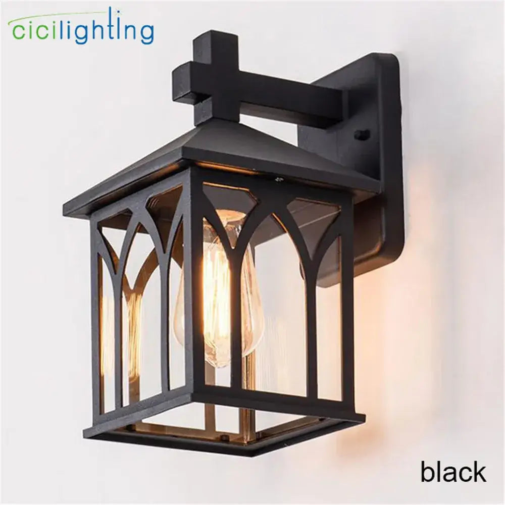 Gothic arched glass led wall lamp garden courtyard lantern
