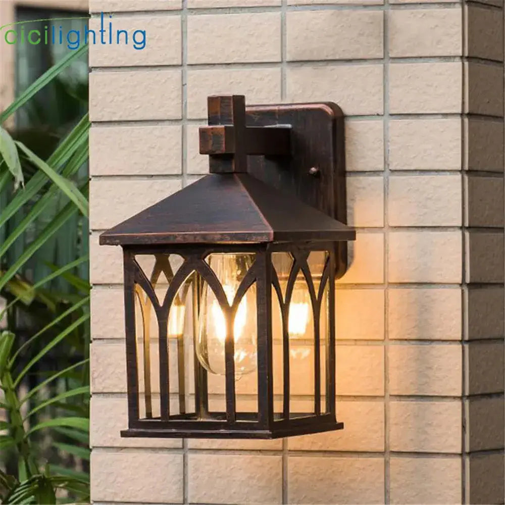 Gothic arched glass led wall lamp garden courtyard lantern