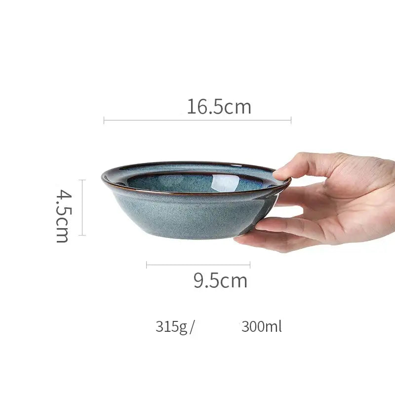 Gradient blue ceramic bowl gold rim dining room dinnerware dish