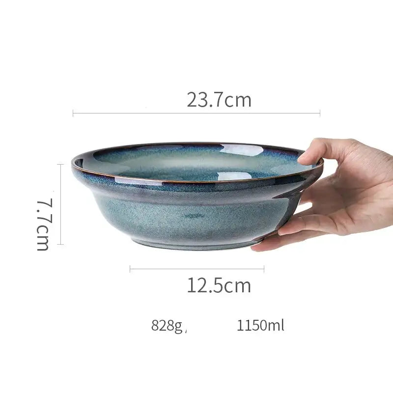 Gradient blue ceramic bowl gold rim dining room dinnerware dish