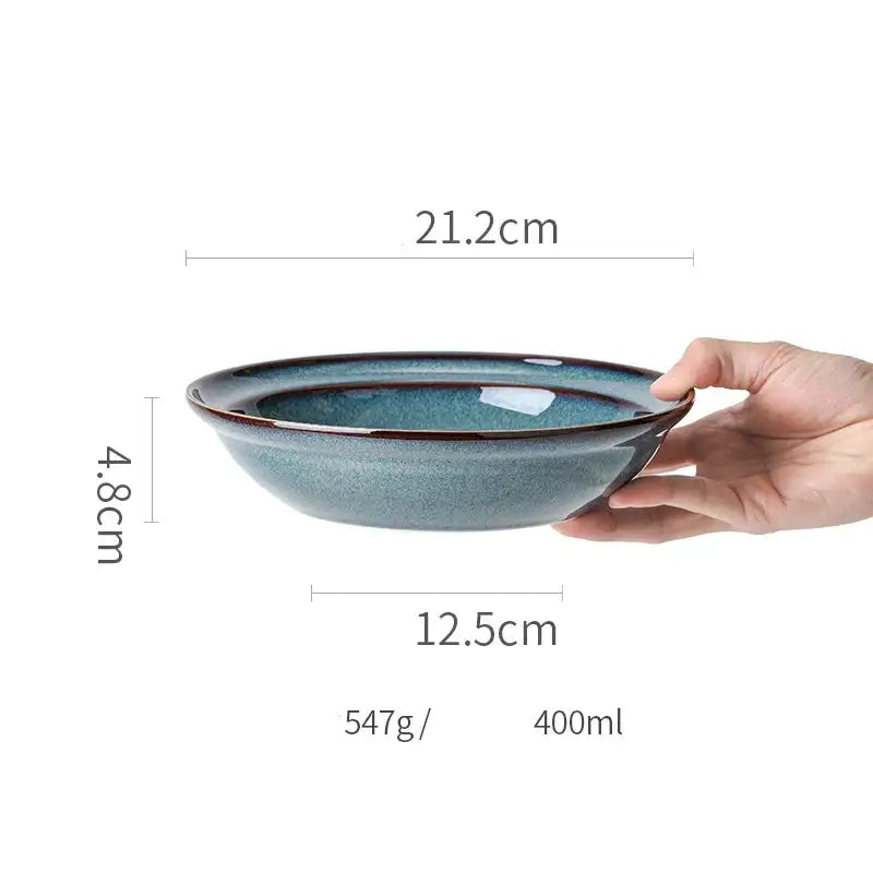 Gradient blue ceramic bowl gold rim dining room dinnerware dish