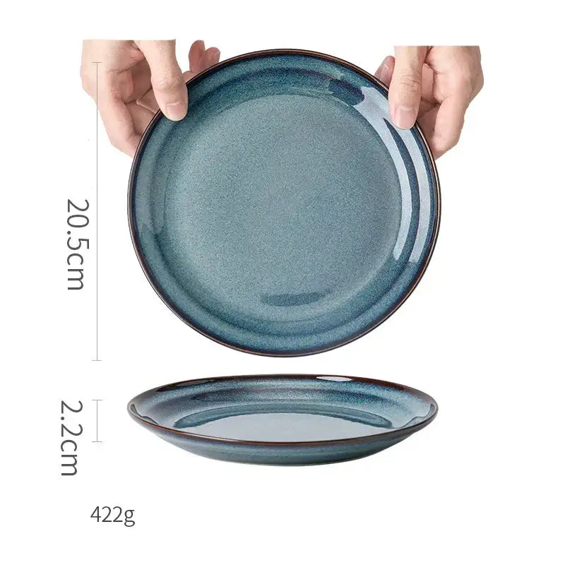 Gradient blue ceramic bowl gold rim dining room dinnerware dish