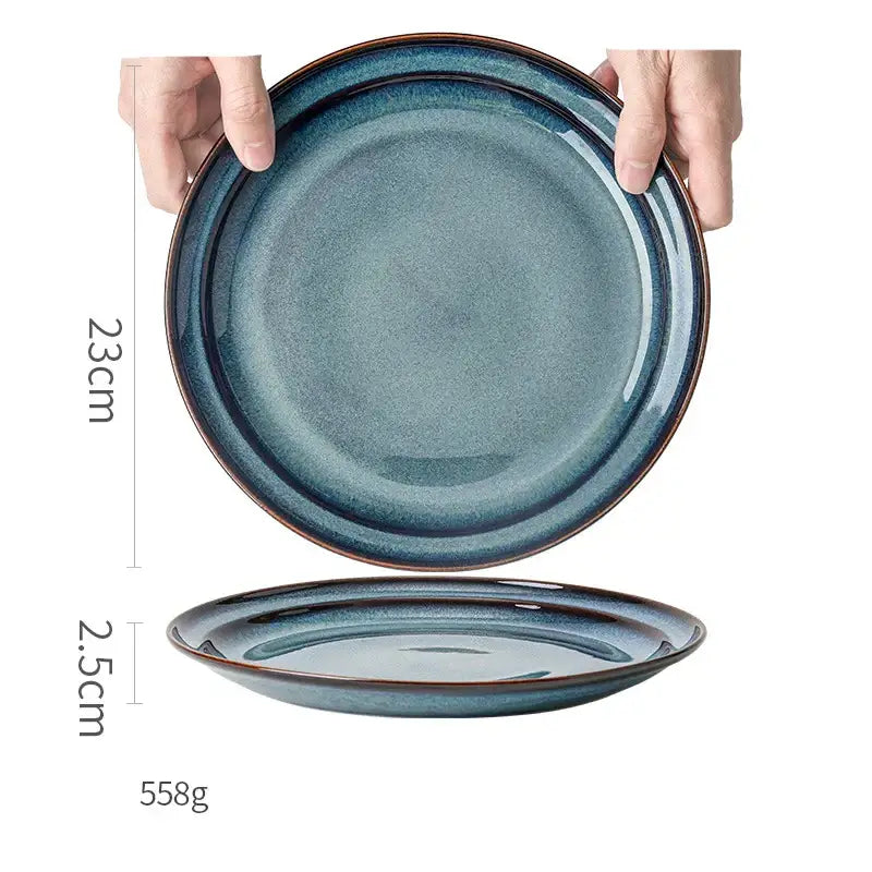 Gradient blue ceramic bowl gold rim dining room dinnerware dish