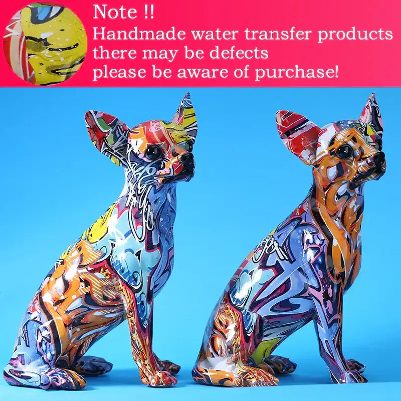 Graffiti colorful chihuahua resin statue living room decor
