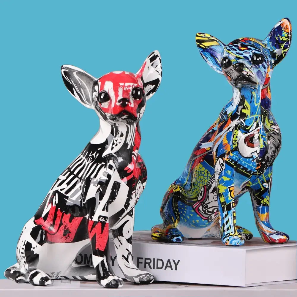 Graffiti colorful chihuahua resin statue living room decor