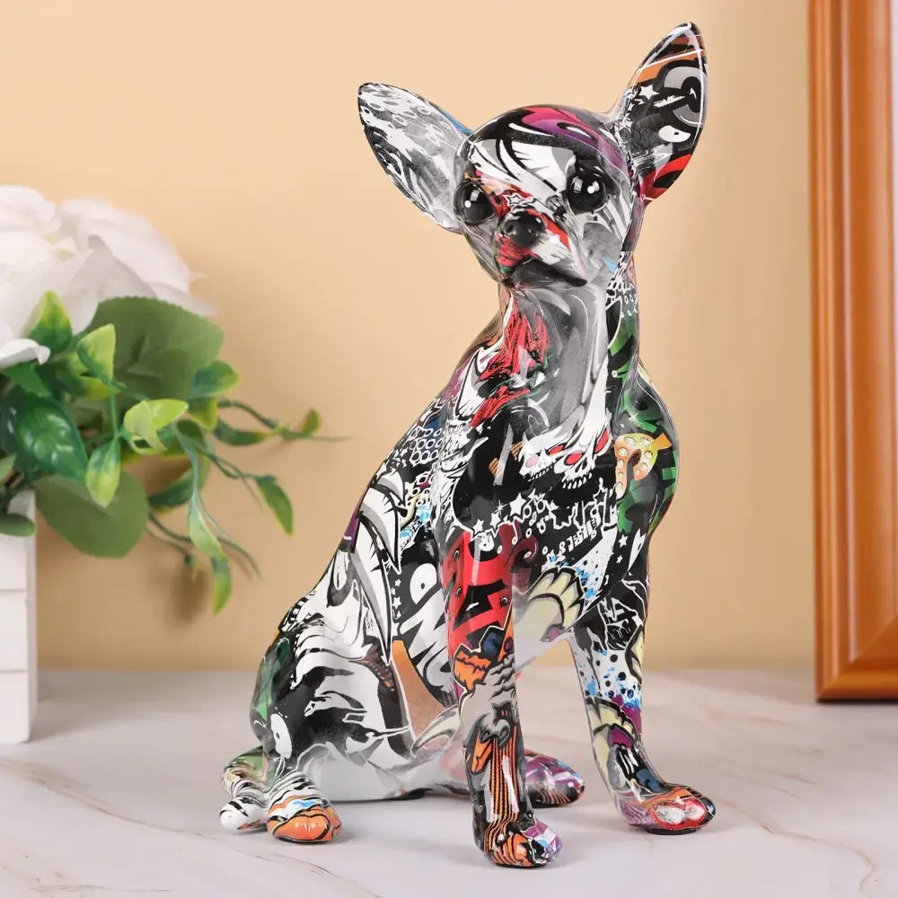 Graffiti colorful chihuahua resin statue living room decor