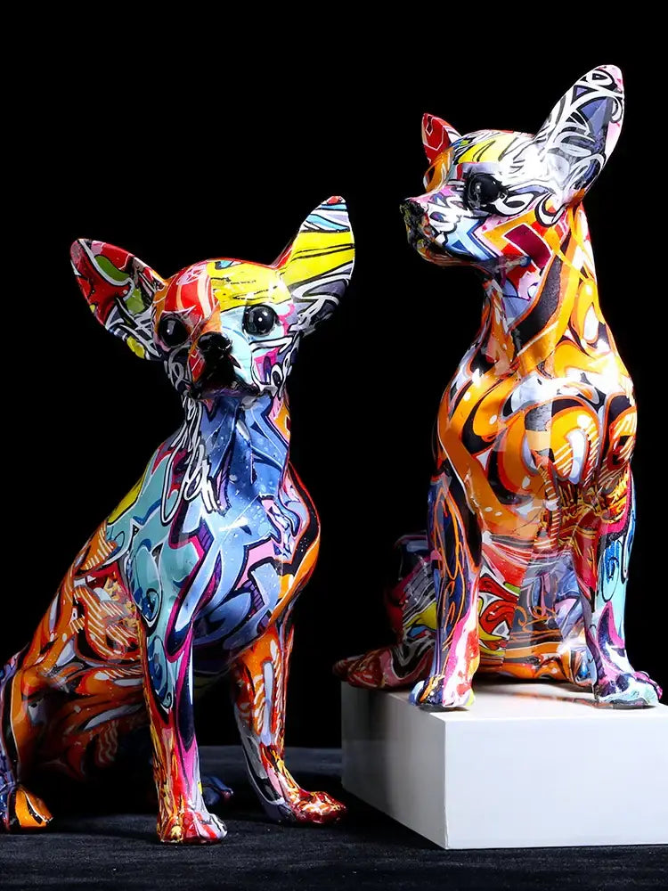 Graffiti colorful chihuahua resin statue living room decor