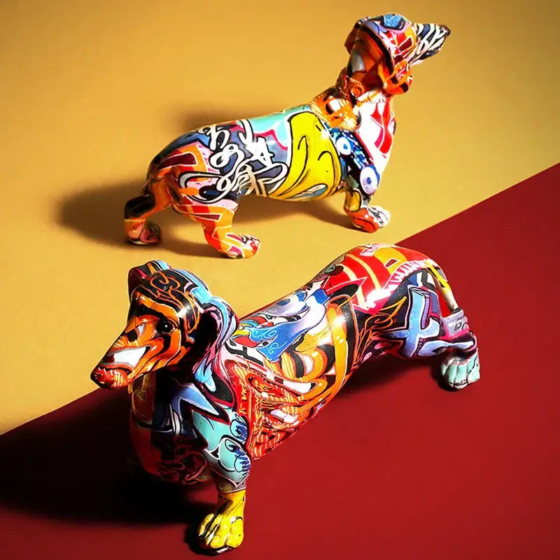 Graffiti colorful dachshund resin statue living room decor