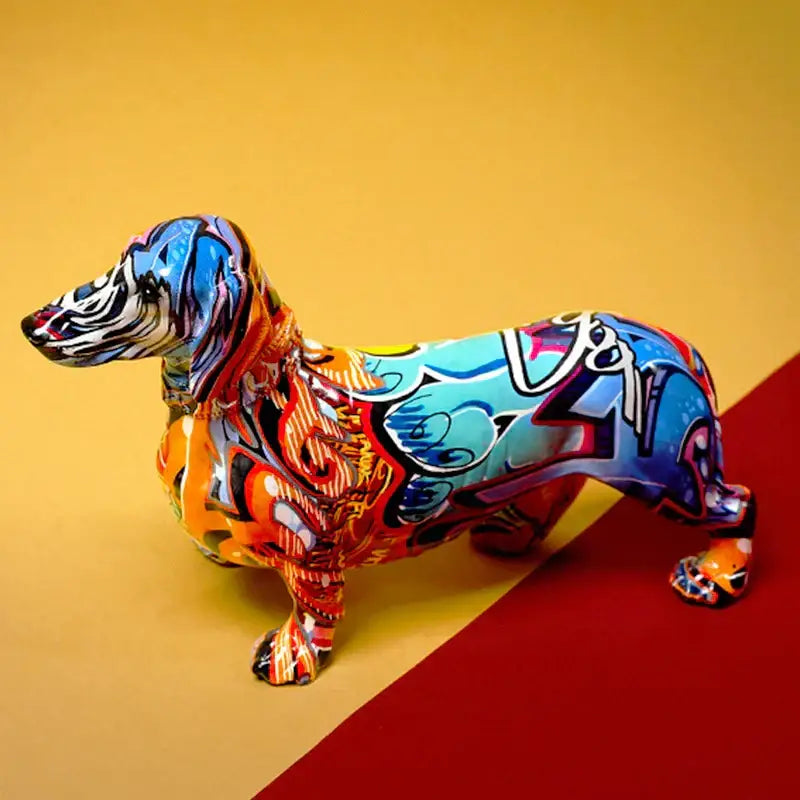 Graffiti colorful dachshund resin statue living room decor