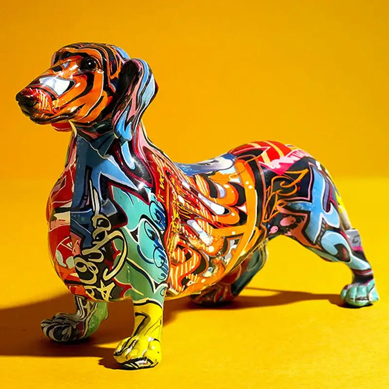 Graffiti colorful dachshund resin statue living room decor