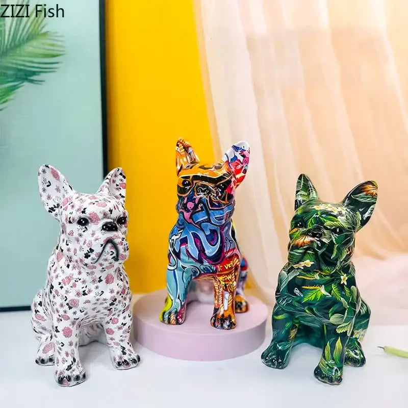 Graffiti & floral bulldog punk art resin sculptures living room decor