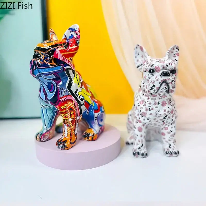 Graffiti & floral bulldog punk art resin sculptures living room decor