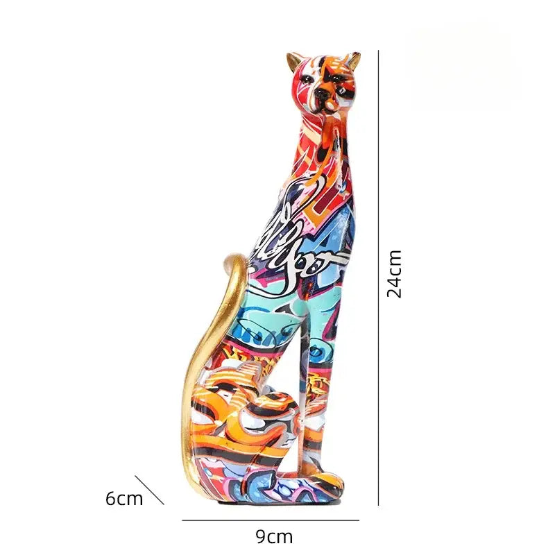 Graffiti leopard resin sculpture living room colorful cat decor