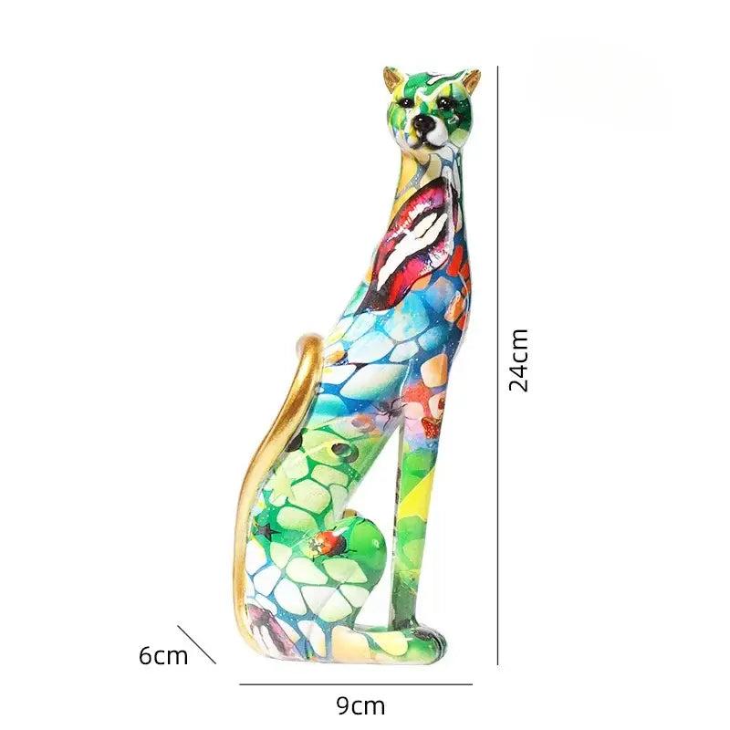 Graffiti leopard resin sculpture living room colorful cat decor