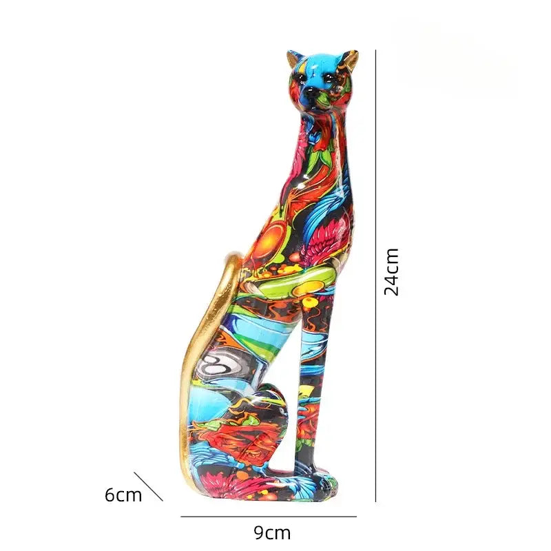 Graffiti leopard resin sculpture living room colorful cat decor