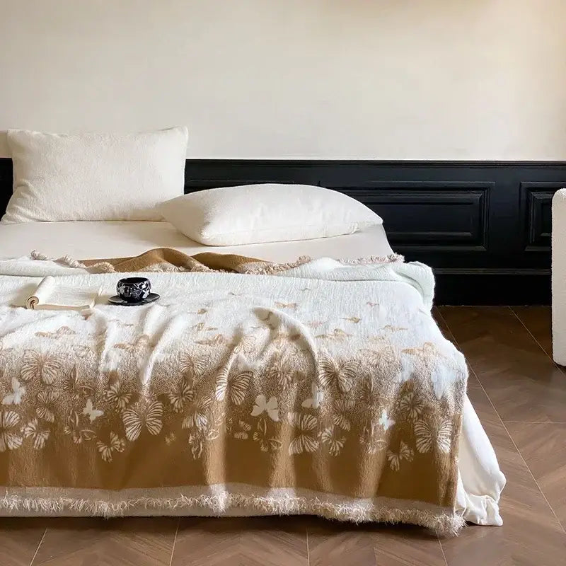 Gray butterfly jacquard imitation mink fur blanket bedroom throw