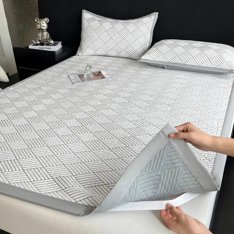 Gray cooling ice bean mesh quilted mattress pad bedroom bed mat