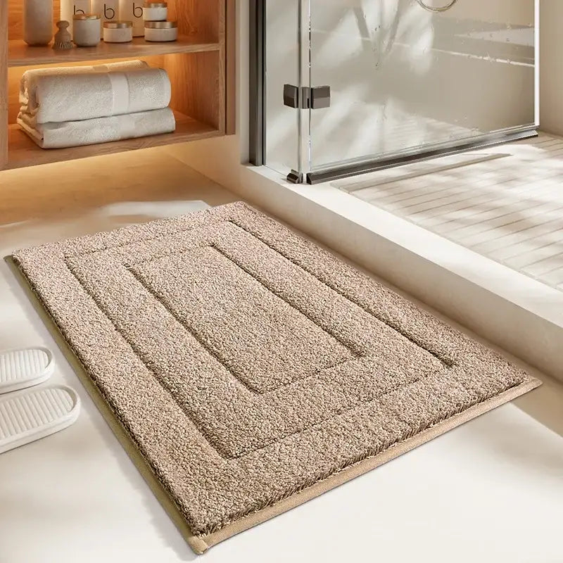 Gray geometric flocked plush bath mat bathroom rug