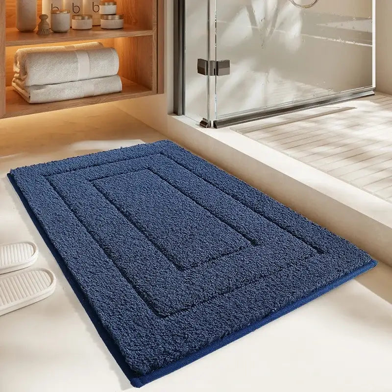 Gray geometric flocked plush bath mat bathroom rug