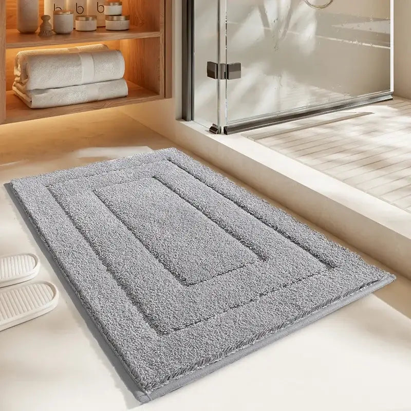 Gray geometric flocked plush bath mat bathroom rug