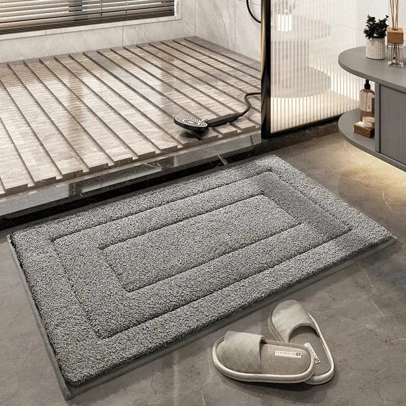 Gray geometric flocked plush bath mat bathroom rug