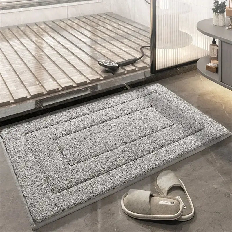 Gray geometric flocked plush bath mat bathroom rug