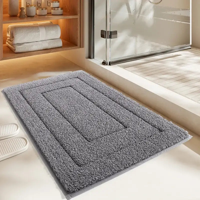 Gray geometric flocked plush bath mat bathroom rug
