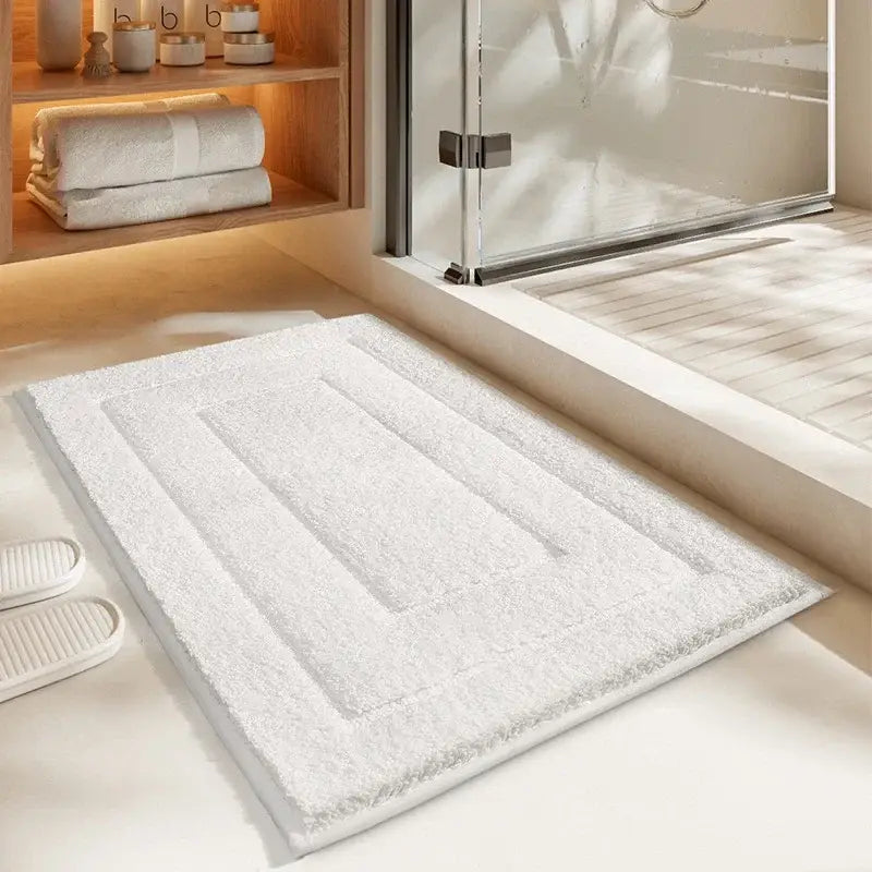 Gray geometric flocked plush bath mat bathroom rug
