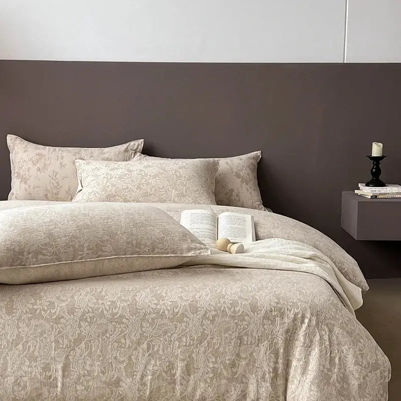 Gray geometric linen cotton jacquard bedding set bedroom decor
