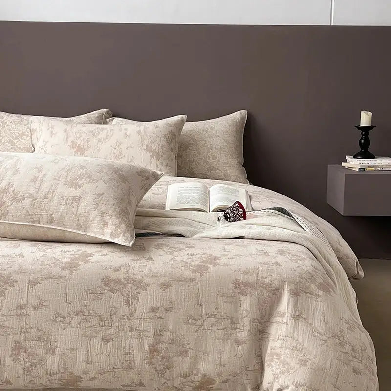 Gray geometric linen cotton jacquard bedding set bedroom decor