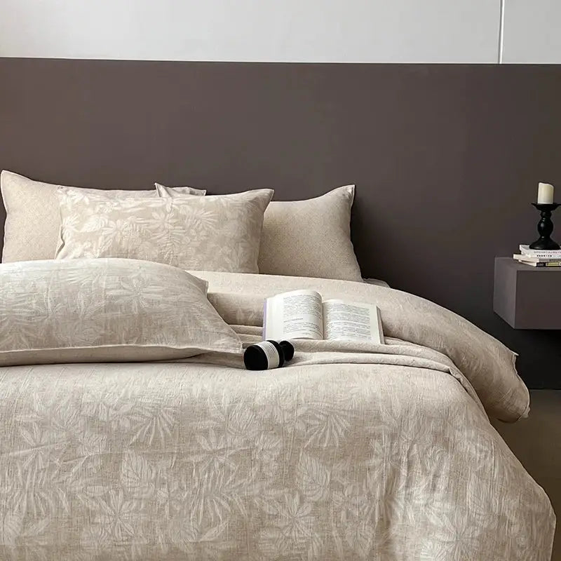 Gray geometric linen cotton jacquard bedding set bedroom decor