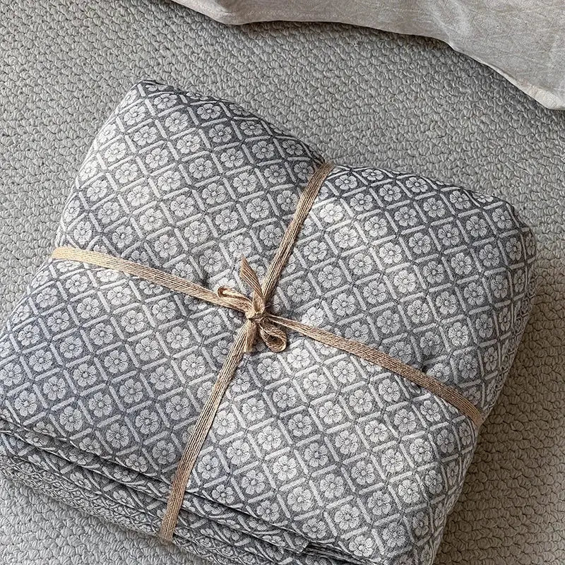 Gray geometric linen cotton jacquard bedding set bedroom decor