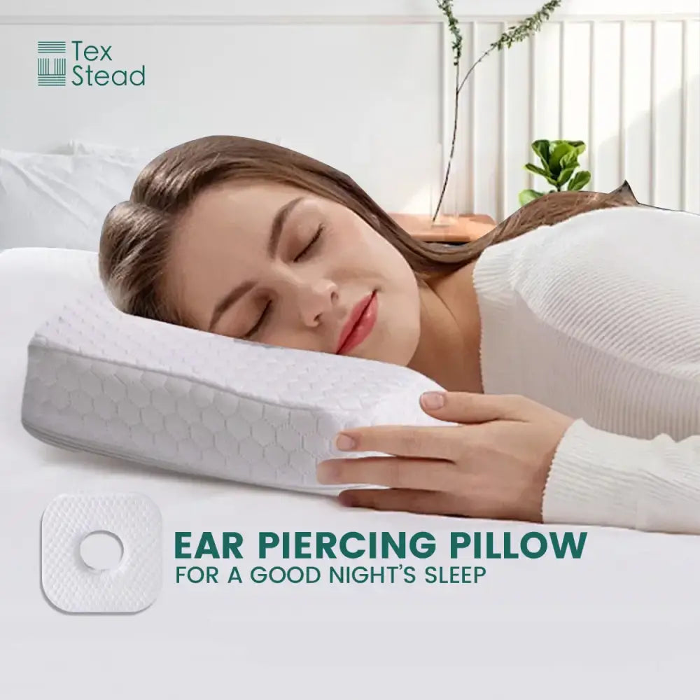 Gray hexagonal textured ear hole sleeper pillow bedroom comfort