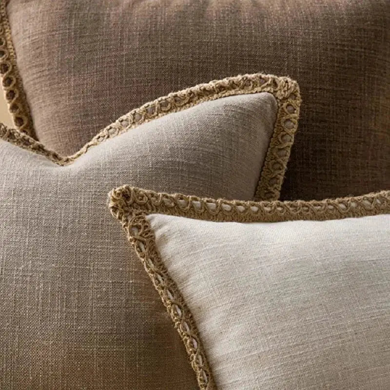 Gray linen square throw pillow covers set bedroom decor