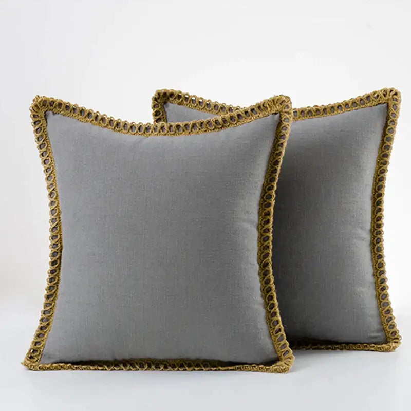 Gray linen square throw pillow covers set bedroom decor