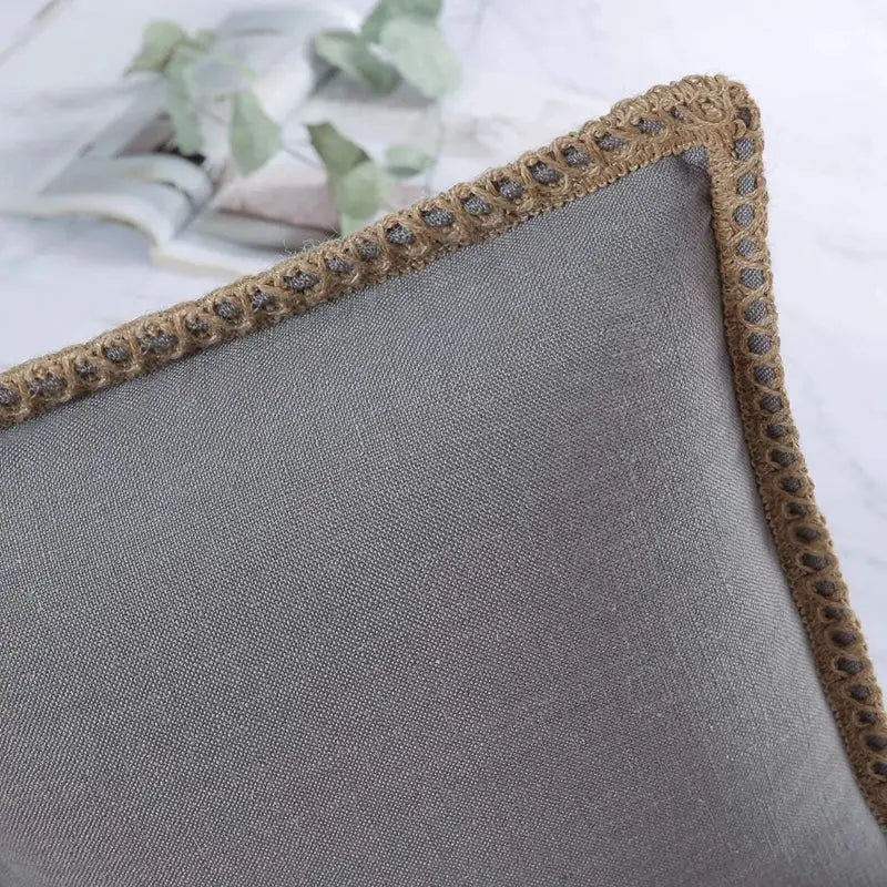 Gray linen square throw pillow covers set bedroom decor
