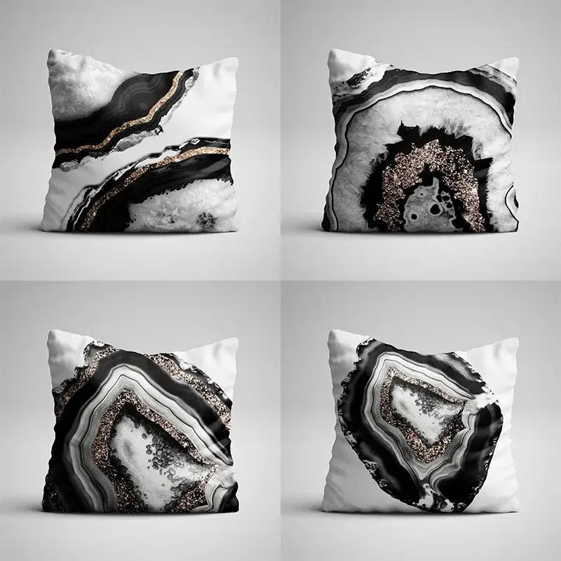Gray marble & black agate pillow case for living room decor