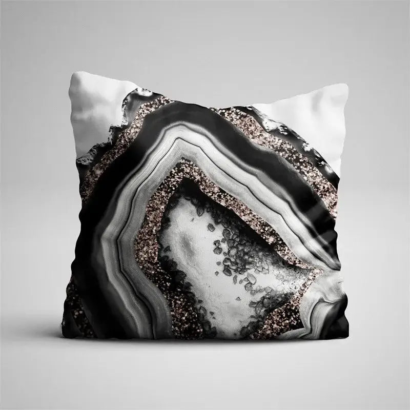 Gray marble & black agate pillow case for living room decor