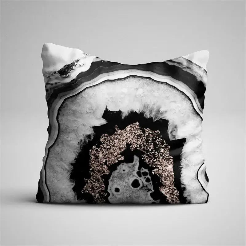 Gray marble & black agate pillow case for living room decor