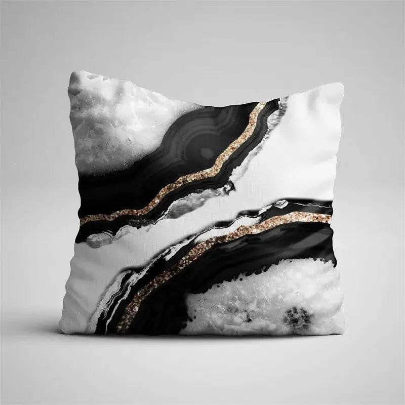 Gray marble & black agate pillow case for living room decor