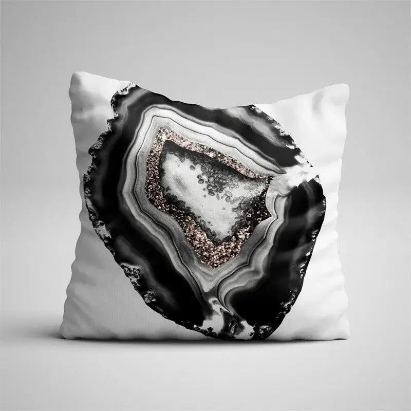 Gray marble & black agate pillow case for living room decor