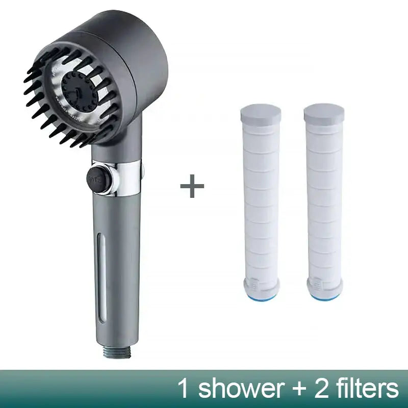 Gray metallic 3-mode handheld shower head bathroom spray nozzle