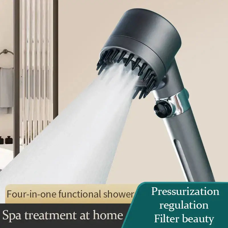 Gray metallic 3-mode handheld shower head bathroom spray nozzle