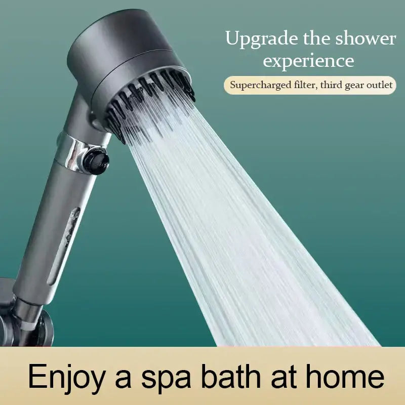 Gray metallic 3-mode handheld shower head bathroom spray nozzle